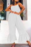 White Sexy Casual Solid Backless Spaghetti Strap Loose Jumpsuits