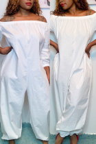 White Casual Solid Patchwork Off the Shoulder Harlan Jumpsuits