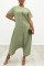 Light Green Casual Solid Split Joint Buckle O Neck Loose Jumpsuits