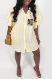 Yellow Fashion Striped Print Loose Shirt Dress