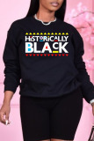 Black Casual Letter Print Patchwork O Neck Plus Size Tops