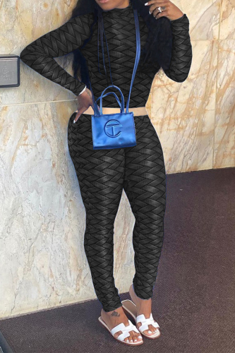 Black Sexy Print Patchwork Half A Turtleneck Long Sleeve Two Pieces