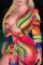 Colour Sexy Print Patchwork Frenulum Asymmetrical V Neck Pencil Skirt Dresses