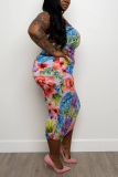 Multicolor Sexy Printed Plus Size Dress