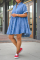 Blue Casual Solid Split Joint Turndown Collar Cake Skirt Dresses