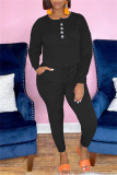 Black Fashion Casual Solid Patchwork U Neck Regular Jumpsuits