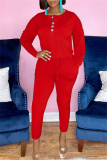 Red Fashion Casual Solid Patchwork U Neck Regular Jumpsuits