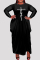Black Fashion Casual Plus Size Print Asymmetrical O Neck Long Sleeve Dresses