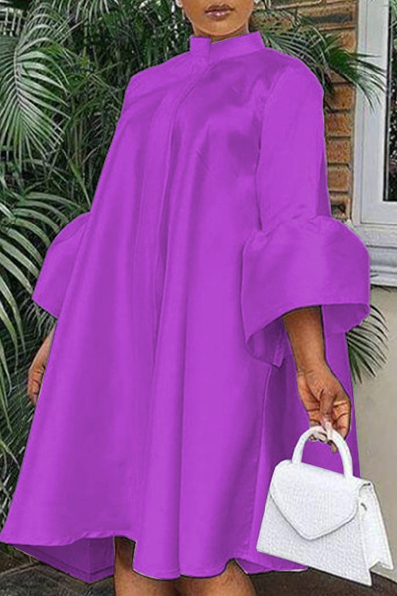 Wholesale Purple Casual Solid Flounce O Neck Cake Skirt Dresses K29556 ...