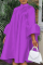 Purple Casual Solid Flounce O Neck Cake Skirt Dresses