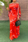 Red Casual Print Split Joint Strapless Straight Dresses