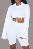 White Casual Solid Patchwork Hooded Collar Long Sleeve Two Pieces