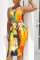 Multi-color Sexy Print Patchwork Spaghetti Strap Sleeveless Two Pieces