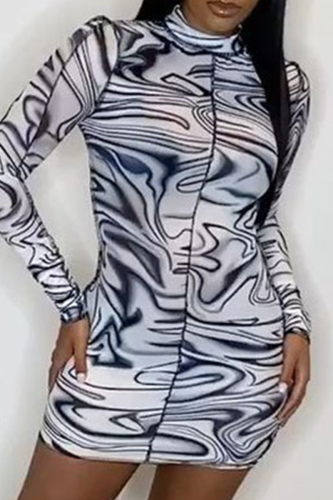 White Sexy Print Patchwork Half A Turtleneck Pencil Skirt Dresses