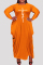 Orange Fashion Casual Plus Size Print Asymmetrical O Neck Long Sleeve Dresses