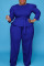 Blue Casual Solid Bandage Split Joint O Neck Plus Size Two Pieces