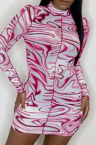 Pink Sexy Print Patchwork Half A Turtleneck Pencil Skirt Dresses