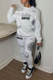 White Sportswear Print Patchwork O Neck Long Sleeve Two Pieces