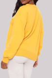 Yellow Fashion Casual Letter Print Basic O Neck Tops
