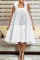White Sweet Solid Hollowed Out Patchwork Flounce Square Collar A Line Dresses