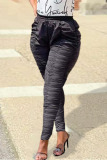 Black Casual Solid Patchwork Fold Skinny High Waist Pencil Solid Color Bottoms