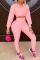 Pink Casual Solid Patchwork Turndown Collar Long Sleeve Two Pieces