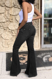 Black Fashion Casual Solid With Belt Boot Cut Jeans