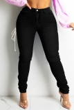 Black Fashion Casual Bandage Hollowed Out Plus Size Jeans