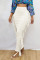 White Casual Solid Tassel Split Joint Regular High Waist Pencil Solid Color Bottoms