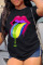 White Casual Print Patchwork O Neck T-Shirts