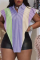 Purple Casual Striped Patchwork Turndown Collar Plus Size Tops