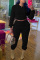 Black Fashion Casual Solid Basic O Neck Long Sleeve Two Pieces