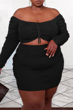Orange Sexy Casual Solid Bandage Backless Off the Shoulder Plus Size Two Pieces
