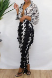 Black Fashion Casual Print Tassel Patchwork Regular High Waist Skirt