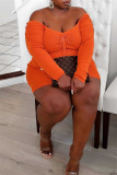 Orange Sexy Casual Solid Bandage Backless Off the Shoulder Plus Size Two Pieces