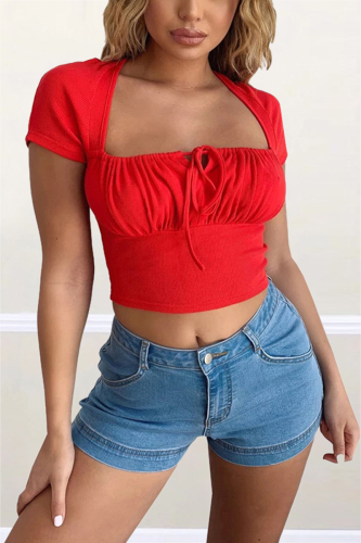 MediumBlue Fashion Sexy Mid Waist Denim Shorts