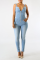 Baby Blue Casual Solid Patchwork Spaghetti Strap Skinny Jumpsuits