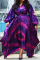 Purple Casual Print Split Joint O Neck Cake Skirt Dresses