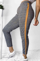 Yellow Casual Grids Printed Plaid Pants