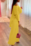 Yellow Casual Solid Patchwork Asymmetrical O Neck Long Sleeve Two Pieces