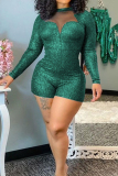 Green Sexy Solid Patchwork O Neck Skinny Rompers