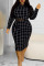 Blue Casual Plaid Print Patchwork O Neck Plus Size Two Pieces