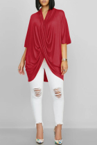 Wine Red Fashion Casual Loose Irregular Solid Tops