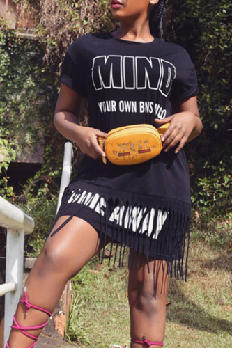 Black Casual Tassel Design Mini Dress