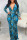 Blue Sexy Print Patchwork V Neck Long Sleeve Dresses