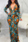 Orange Sexy Print Patchwork V Neck Long Sleeve Dresses