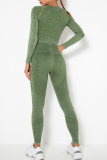 Green Sportswear Solid Patchwork O Neck Long Sleeve Two Pieces