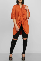 Orange Fashion Casual Loose Irregular Solid Tops