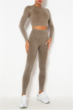 Grey Casual Sportswear Solid Patchwork Two-piece Set