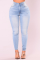Baby Blue Casual Solid Patchwork Mid Waist Skinny Denim Jeans